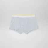 Pack de tres boxers con cintura elástica y estampado de dinosaurios en colores amarillo, gris y verde.