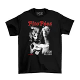 Remera negra de algodón con estampado de Fito Páez y la frase "Al Lado del Camino".