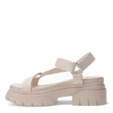Sandalias Miss Carol modelo Honolulu, color blanco, con plataforma y tiras anchas ajustables con velcro.