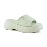 Sandalias de cuero sintético color hueso, con plataforma y tira ancha acolchada sobre el empeine.