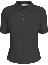 Chomba negra de punto de algodón suave con corte slim, cuello clásico, tapeta de tres botones, mangas cortas y logo CK bordado en el pecho.