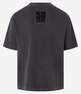 Remera boxy negra de algodón con estampa de photoprint del rapero 50 Cent.