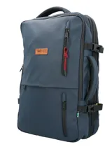 Mochila RKF unisex de poliéster reciclado repelente al agua, color gris. Cuenta con tres compartimentos independientes con cierre, compartimento para laptop de 15 pulgadas, triple bolsillo frontal con cierre, mango lateral, correas ajustables, almohadillas en la espalda, pasador para maleta y broches laterales.