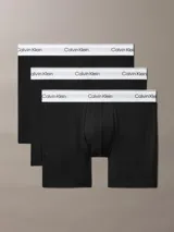 Pack de tres bóxers negros de algodón elástico con cintura elástica blanca con el logo de Calvin Klein.