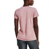 Remera Under Armour Tech Twist de mujer, color rosa jaspeado, de corte entallado, con mangas cortas y cuello en V.