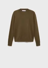 Jersey de punto fino color crudo, con cuello redondo y mangas largas.