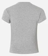 Blusa gris melange slim fit de rib con cuello redondo y mangas cortas.