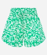Short de playa de chiffon con estampado de algas, cintura elástica y lazo.