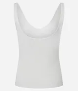 Blusa blanca sin mangas de punto acanalado con escote en V y espalda descubierta.