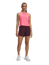 Short deportivo Under Armour Vanish para mujer, color borgoña, con cintura elástica y logo en la pierna.