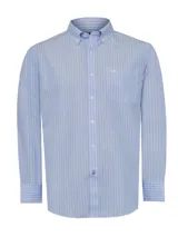 Camisa de hombre RKF Cityscape, de manga larga, corte regular y cuello americano abotonado. Diseño a cuadros pequeños en tonos blanco y celeste.