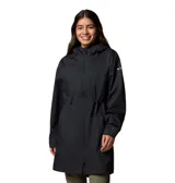 Campera cortaviento impermeable y transpirable Columbia Weekend Adventure II para mujer, color negro, con capucha ajustable, cierre frontal con cremallera bidireccional, cintura ajustable con cordón, bolsillos con cremallera y puños ajustables.