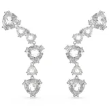 Caravanas ear cuff plateadas con cristales transparentes de diferentes tallas.