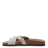 Sandalias negras con dos tiras ajustables con hebilla.