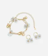 Conjunto de accesorios de joyería para mujer, con pendiente con colgante de flor, cierre a presión, collar corto de doble palillo con colgante de flor y regadera, cierre de mosquetón.