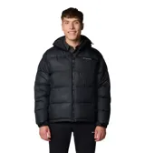 Campera puffer Columbia Pike Lake II Hooded para hombre, color negro, con capucha ajustable, cierre frontal con cremallera, bolsillos laterales con cierre, puños elásticos y dobladillo ajustable. Cuenta con tecnología Omni-Heat Reflective de revestimiento térmico reflectante y aislamiento de poliéster reciclado.
