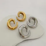 Par de aros plateados de acero quirúrgico hipoalergénico con forma de espiral grueso.