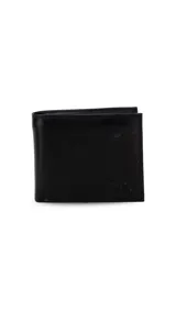 Billetera de cuero marrón con costuras blancas, diseño plegable, doble visor, tarjeteros y doble repartición para billetes.