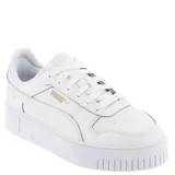Championes Puma Carina Street de cuero sintético blanco con logo dorado y suela de plataforma.