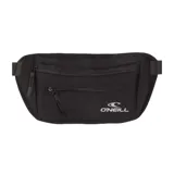 Riñonera negra marca Oneill con dos compartimentos con cierre y logo estampado en el frente.