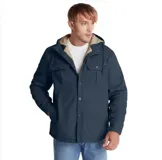 Chaqueta de cuero PU color marrón con forro de algodón, cierre de botones y cuello de cordero.
