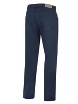 Pantalón azul marino de corte recto con cinco bolsillos y diseño clásico.