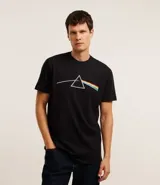 Remera negra de algodón con estampado del prisma de Pink Floyd.