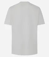 Remera color crudo de algodón con estampado frontal de Justin Bieber y la palabra "Peaches" en rojo.