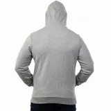 Buzo canguro Fila gris con capucha y cordones ajustables. Logo de la marca estampado en el pecho en azul y rojo.