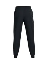 Pantalón deportivo Under Armour Unstoppable para hombre, color negro, de corte ajustado con puños elásticos en los tobillos y bolsillos laterales con cierre.