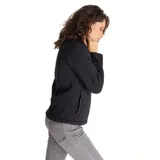 Campera polar negra de waffle fleece con cierre frontal completo, cuello alto, bolsillos inferiores con cierre y bolsillo de seguridad en el brazo con cierre.