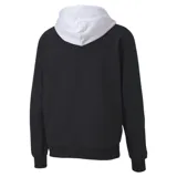 Campera con capucha Puma Rebel Block FZ Hoody TR, color negro con mangas blancas y logo Puma estampado en el pecho. Cierre frontal con cremallera y bolsillos laterales.