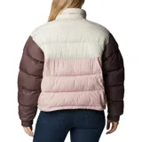 Campera puffer cropped Columbia Pike Lake II, color celeste, rosa y naranja. Cuenta con tecnología térmica reflectante Omni-Heat™, aislamiento de poliéster 100 % reciclado, puños con forro de jersey, protector de mentón, cremallera central delantera de doble dirección, bolsillo interior de seguridad, bolsillos laterales con cremallera, puños elásticos, dobladillo ajustable con ceñidor y tratamiento duradero repelente al agua sin PFC.