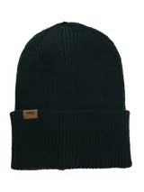 Gorro de lana gris con etiqueta de cuero sintético con logo de la marca.