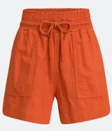 Short runner naranja de lyocell con cintura elástica ajustable con cordón y bolsillos laterales.
