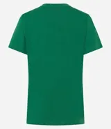 Remera básica de media malla color rosa, con escote en V y mangas cortas.