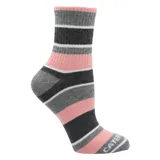 Pack de calcetines Caterpillar unisex con diseño a rayas horizontales en tonos gris, rosa y blanco.