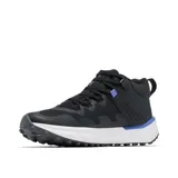 Zapatillas de senderismo Columbia Facet 75 Mid Outdry para mujer, color negro con detalles en azul y suela blanca.