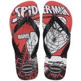 Ojotas Havaianas con estampado de Spiderman y logo de Marvel.