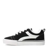 Championes de lona negros, estilo skate, con logo lateral en forma de 'V' blanca y cordones blancos. Suela de goma blanca gruesa.