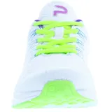 Championes de mujer Push acordonados, color blanco con detalles en negro, azul y rosa.