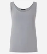 Musculosa azul marino de poliamida con escote en U y breteles anchos.