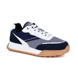 Championes Hi-Tec Lim D24, con capellada de cuero sintético azul marino, detalles en gris y blanco, y suela de goma color caramelo.
