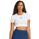 Remera corta Adidas Ess Rib color blanco, de corte ajustado y tejido acanalado. Presenta logo Adidas bordado en el pecho.