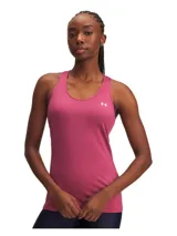 Musculosa deportiva Under Armour para mujer, color fucsia, confeccionada en tejido HeatGear® Armour transpirable de secado rápido. Diseño ajustado con espalda deportiva y logo de la marca en el pecho.