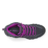 Bota de trekking de caña media Columbia Crestwood Mid Waterproof, color gris con detalles en rojo. Capellada de cuero, malla y cincha, con tecnología impermeable Omni-Tech.