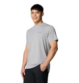 Remera gris de manga corta Columbia Tech Trail Utility para hombre, confeccionada con tejido transpirable que absorbe la humedad y protege de los rayos UV (FPS 50).