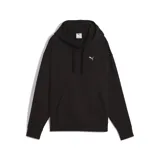 Buzo hoodie Puma Ess Elevated Hoodie Tr negro con logo estampado en el pecho, capucha con cordón ajustable y bolsillo tipo canguro.