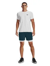 Short de compresión gris con cintura elástica negra con logo Under Armour.