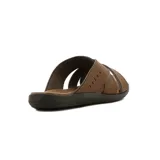 Sandalias de hombre color marrón con tiras cruzadas y logo en la tira superior.